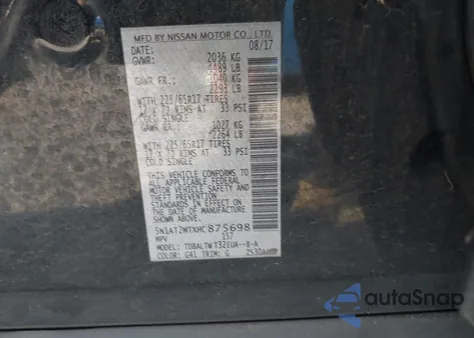 2017 Nissan Rogue Sv z USA, uszkodzony, nr VIN 5N1AT2MTXHC875698